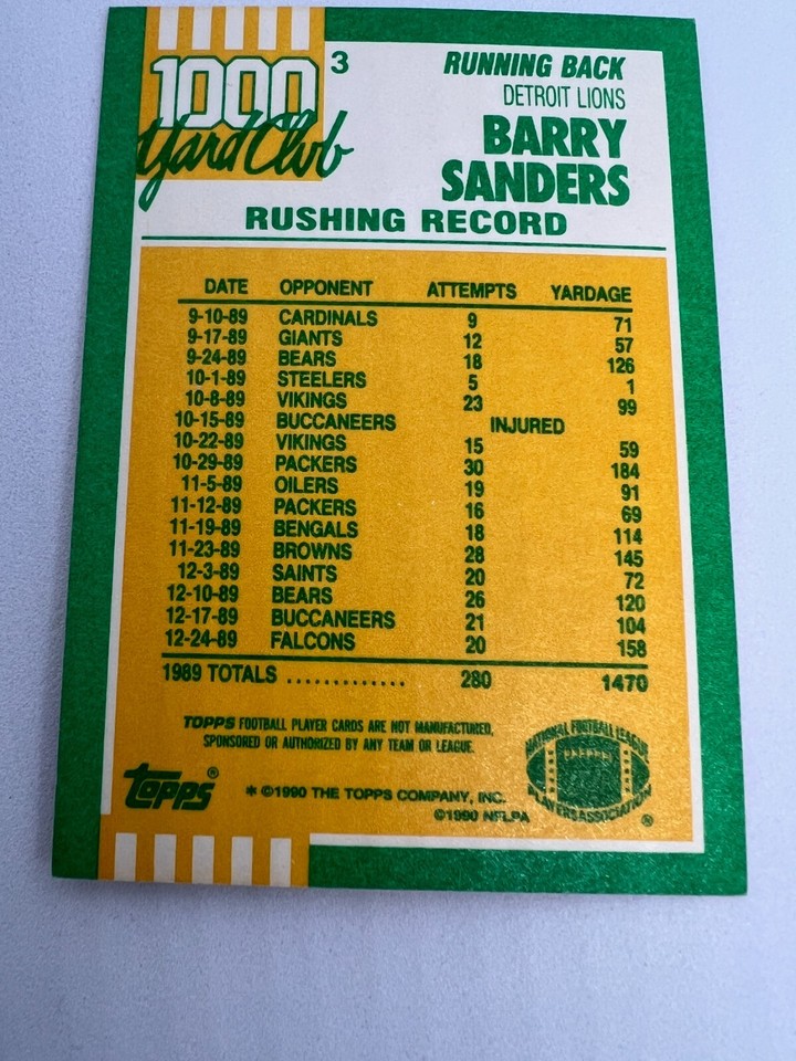 1990 Topps Football 1000 Yard Club Cards - You Pick #1-30 (NMMT)-1118403