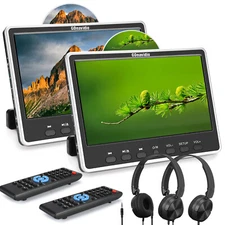 2x12" Car Headrest DVD Player Monitor HDMI Sync Screen AV in Out USB SD Headset