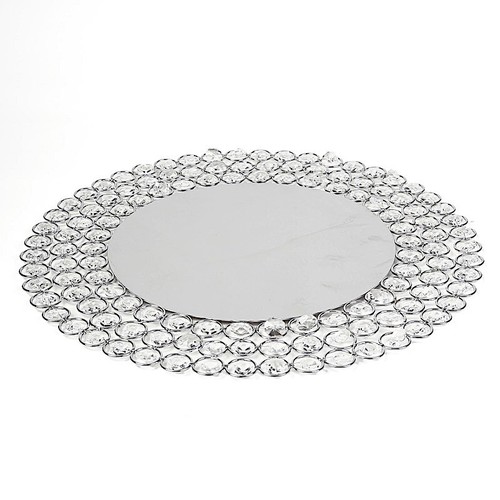 SILVER 14" Metal Crystal Beaded Round Charger Plates Wedding Party Light Gray - Picture 3 of 6