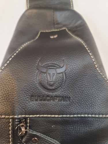 Schwarz Echtleder Sling Rucksack Herren Schultertasche Brust Umhängetasche Neu ohne Etikett - Bild 3 von 15