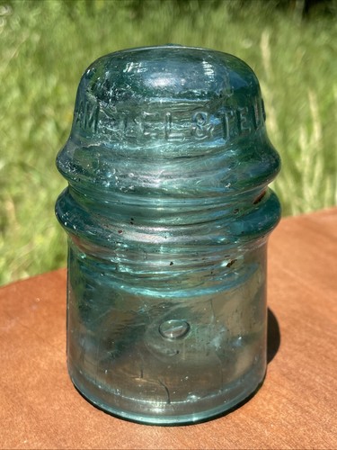 Vintage Antique Light Aqua Blue Glass Insulator Am Tel & Tel Co. AT&T Co. #1