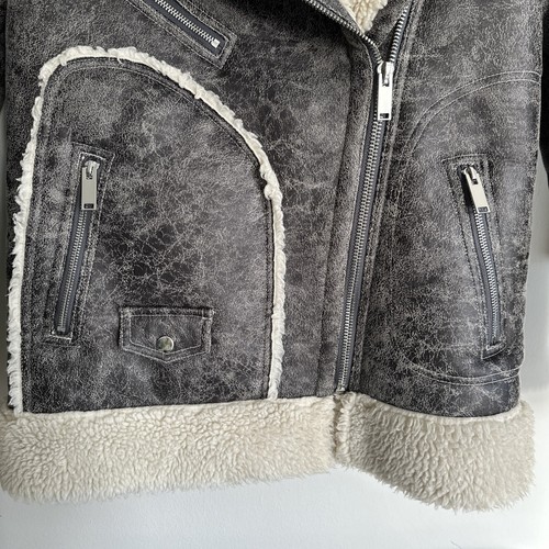Urbancode London Women Faux Fur Shearling Aviator Jacket Coat/Size S 10/ Grey - Picture 12 of 24