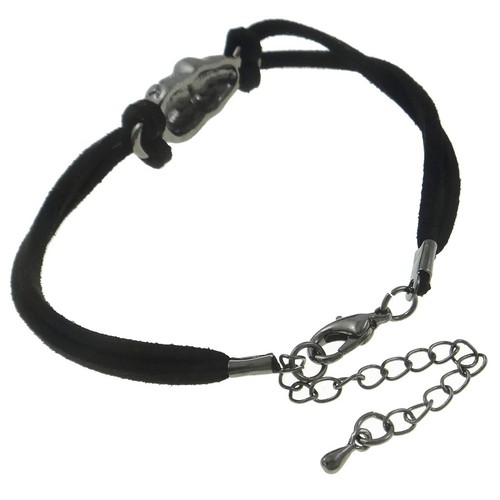 Wholesale Lot 10 Pewter Tone Gun Metal Biker Punk Skull on Black Suede Bracelets - Picture 2 of 2