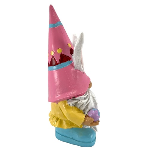 Standing Easter Gnome with Bunny Ears & Pink Hat holding Eggs Figurine 4 Inch - Picture 3 of 7