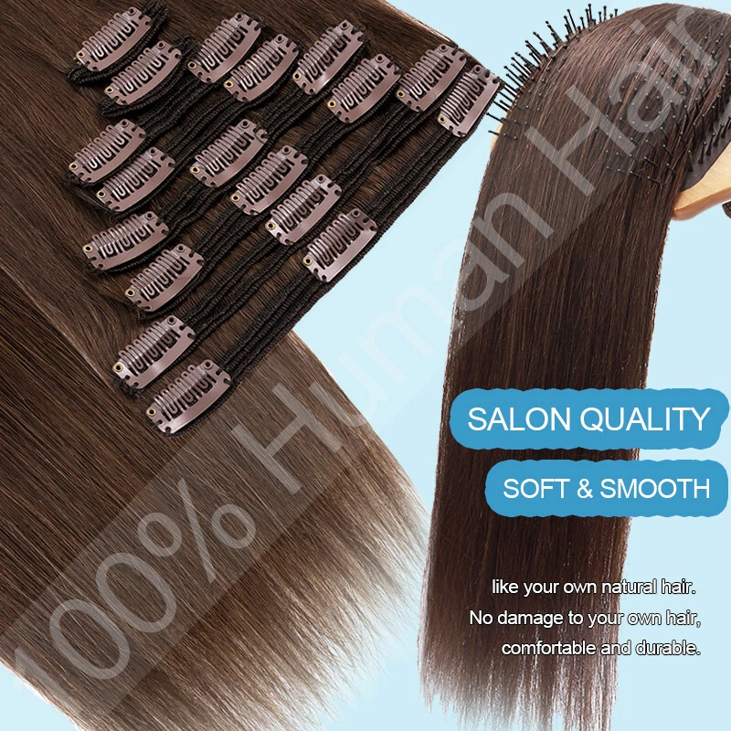 Clip de doble trama grueso real en extensión de cabello humano Remy cabeza completa 150 g 160 g 170 Foto 3 de 4