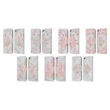 NATURE MAGICK PINK GLITTER FLOWERS ON MARBLE LEATHER BOOK CASE FOR iPOD TOUCH