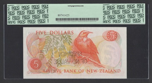 New Zealand 5 Dollars ND(1975-77) P165cs "Specimen" Uncirculated Grade 66 - Picture 2 of 2