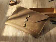 file Folder pocket cow Leather laptop bag Briefcase iPad Case pouch beige 727