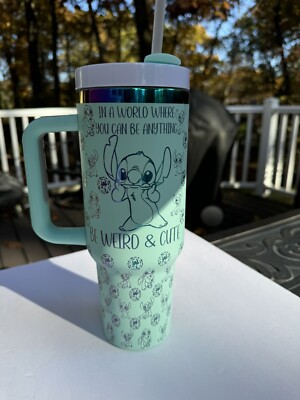 40oz Insulated Tumbler Laser Engraved Disney Stitch Be Weird & Cute Luxury Style