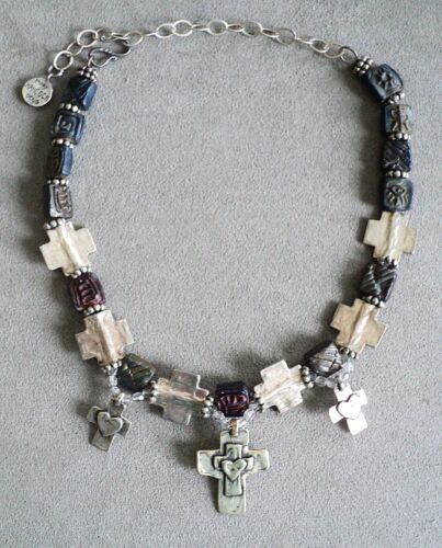 MUMMY'S BUNDLE Mary Doug Hancock STERLING Silver CHARM NECKLACE Crosses Bead 19"