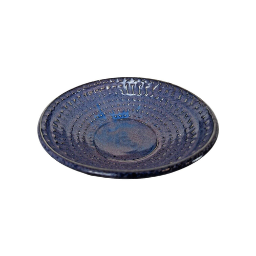 UNIQUE Hand Thrown Pottery Clay Bowl Rib Pinch Texture Indigo Signed M 6.75x2.5" - Picture 5 of 12