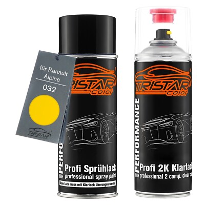 Autolack 2K Spraydosen Set für Renault Alpine 032 Jaune Hertz Basis 2K Klarlack
