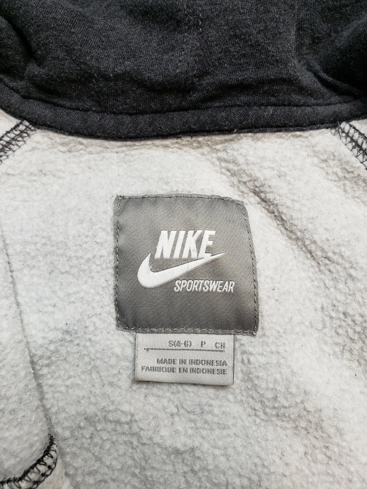 OFF WHITE Felpa con cappuccio e zip intera NIKE vintage anni 90 donna taglia S grigio panna abbigliamento sportivo palestra