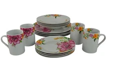 16 Piece Purple Floral Dinnerware Set Service for 4