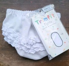 NOS Trimfit Tights Girls Kids Baby 0-6 Mos WHITE Ruffled Eyelet Bloomers
