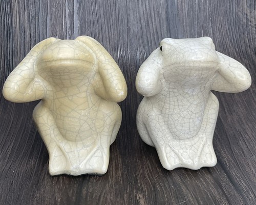 Figurines Seeno ivoire craquelé entendre pas voir pas grenouilles 4" de haut - Photo 7/16
