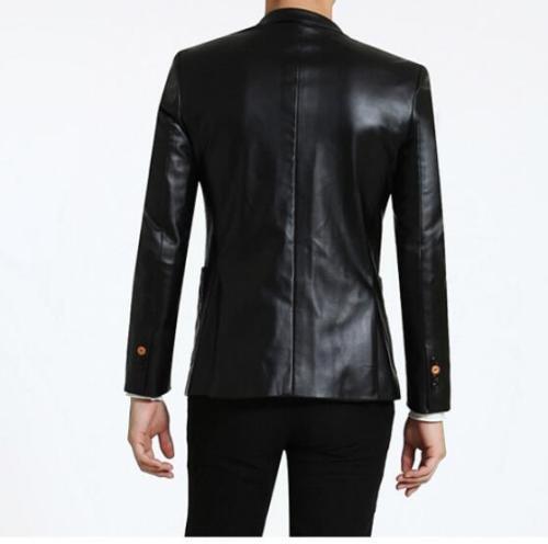 New Men's Lambskin Authentic Leather Blazer Coat Jacket Soft BUTTON Black Coat - Picture 2 of 6