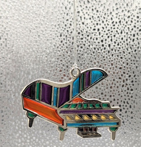 Vintage Russ Stained Glass Piano Christmas Tree Ornament Baby Grand Sun Catcher - 第 1/3 張圖片