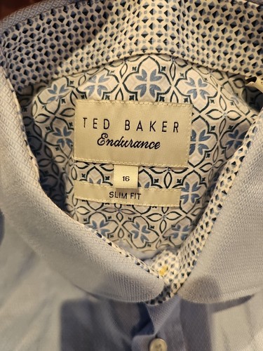Camicia slim fit Ted Baker Endurance da uomo taglia 16 blu chiaro polsino in cotone ottime condizioni - Foto 4 di 16