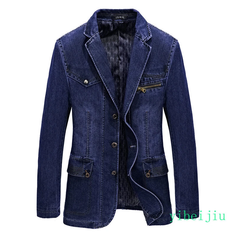 Men's Single Breasted Jeans Denim Long Sleeve Blazers Jackets Retro Coat Clothes