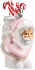 RAZ Imports 5" Inch Glass Pink Santa With Candy Canes Ornament 4320893