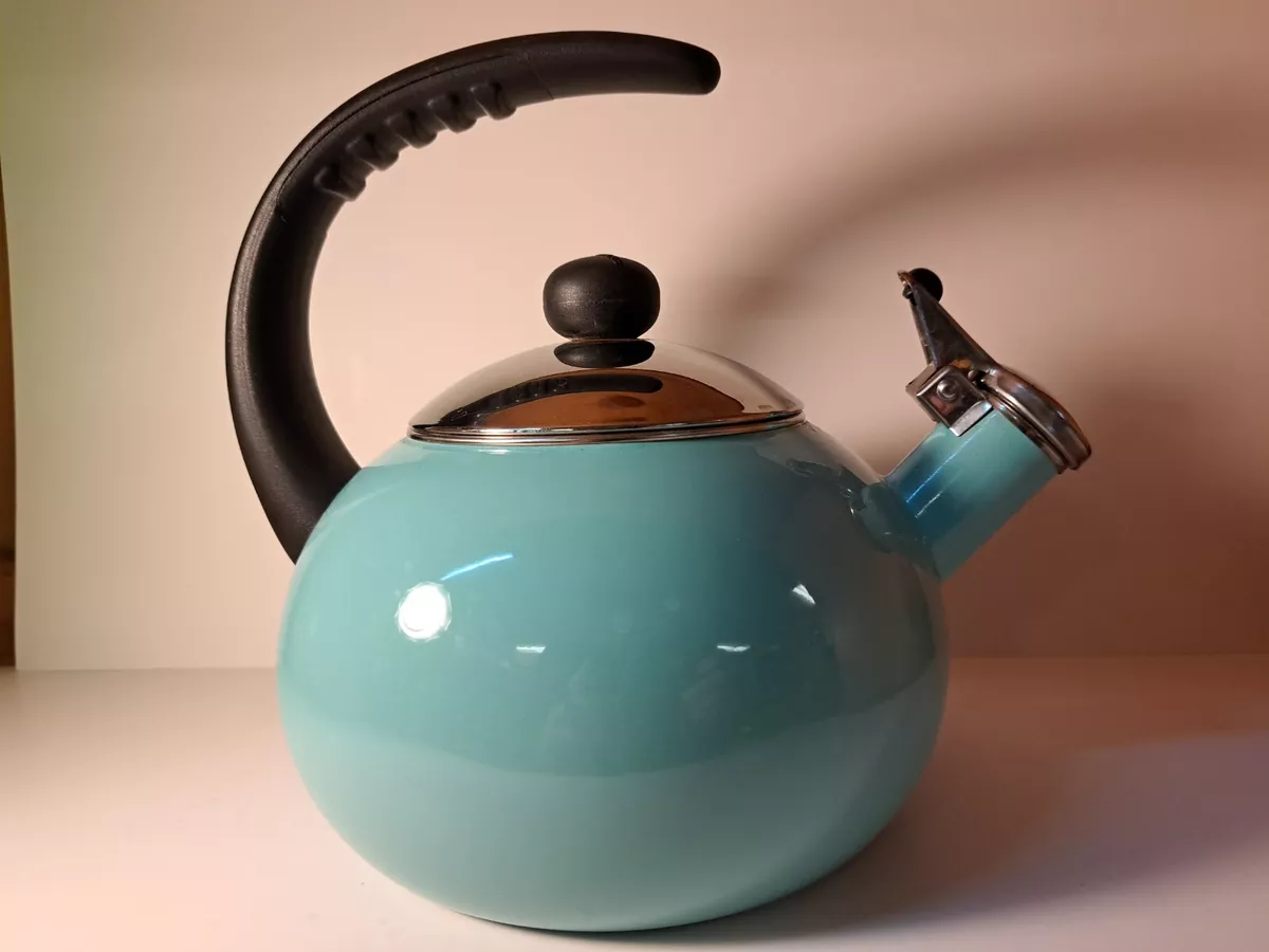 Farberware Luna Whistling Stovetop Tea Kettle Pot Turquoise Aqua Blue