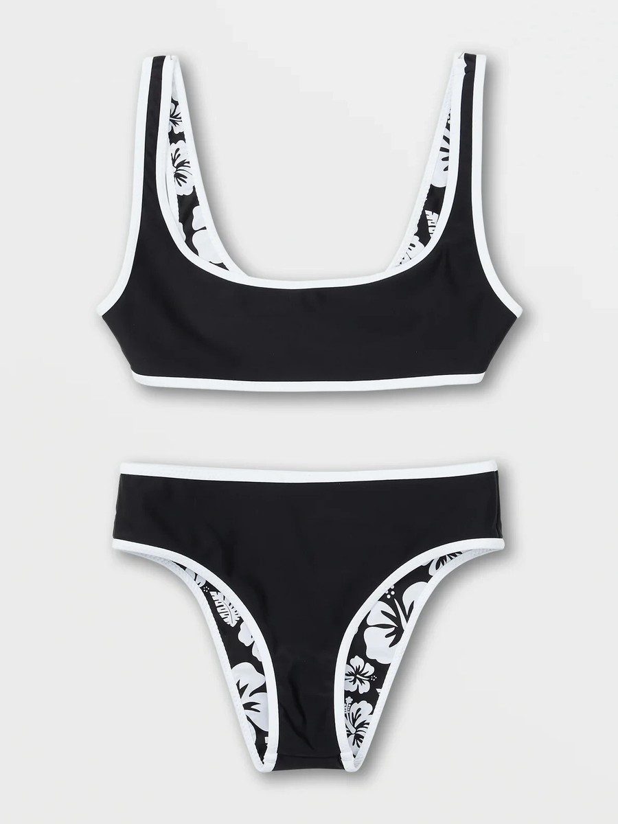Volcom Kids Coco Reversible Black Floral Bikini Set L47236 Size 12