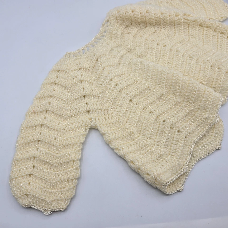 Suéter de bebé tejido a mano con sombrero botines crema con cinta de satén años 30  Foto 4 de 4