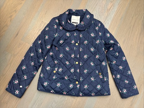 EUC Janie and Jack girl SPRING FALL navy floral quilted ruffled barn jacket 7 8 - Picture 1 of 7