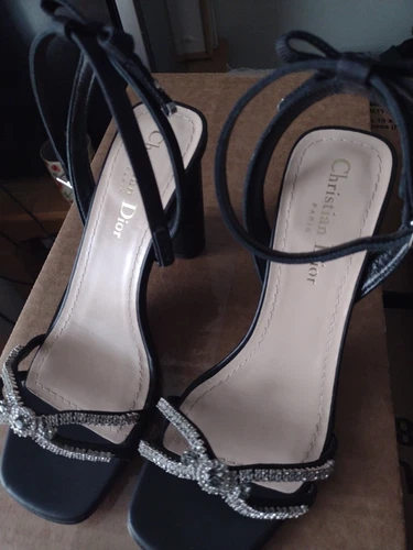 Christian Dior Sunset Sandales à Talons Haut 4" Noir Marron Cuir Clous 1950 Neuf