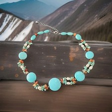 statement collar necklace faux Turquoise stone beaded layerd tribal 18inch