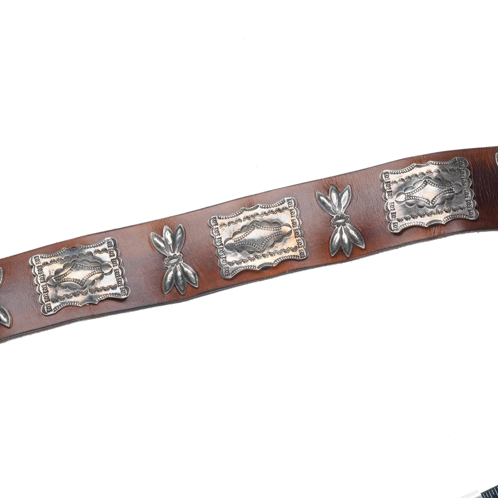 c1920 Antique Navajo sterling silver butterfly concho belt w/ amazing stampwork image 3
