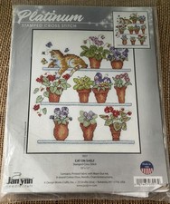 Stamped Cross Stitch Kit - Janlynn Platinum Collection  Cat On Shelf   7017