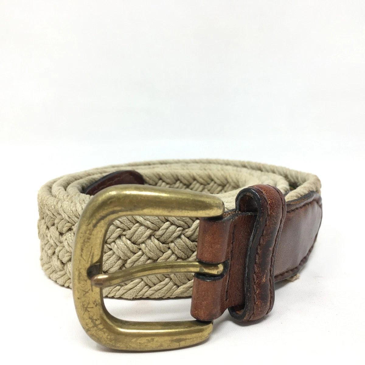 VTG Trafalgar Cream Woven Belt with Tan Leather Trim Classic 30mm Cortina Leather Belt by Trafalgar Men main image 4