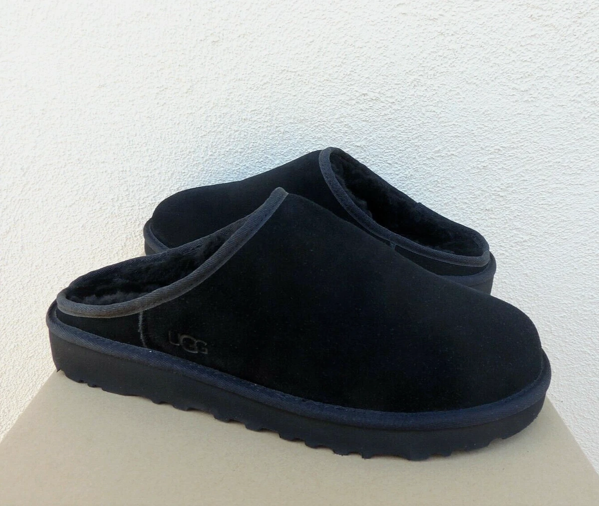 UGG Slippers Mens 10 Shearling Slip On Flats Black Suede Sheepskin UGG Suede Black Slippers for Men for sale | eBay main image 2