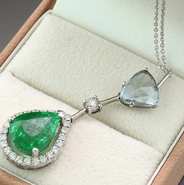 5,13 carat Smaragd Saphir Brillant Collier *LUXUS* 750 Gold Wertvoll Neu - Bild 2 von 4