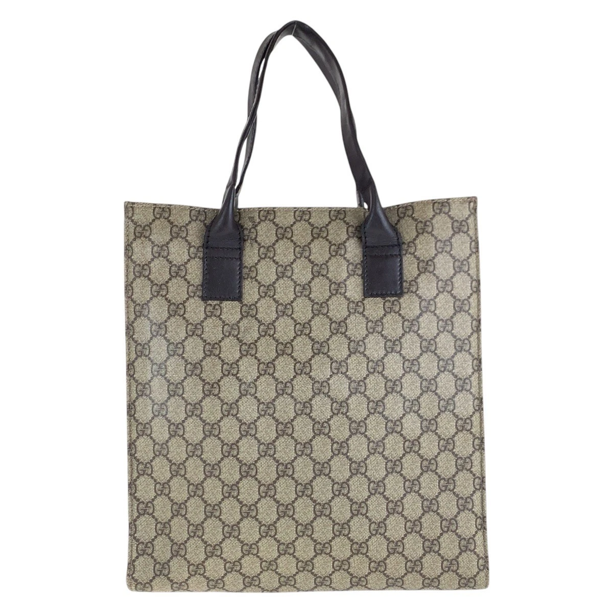 Sac fourre tout GUCCI marron ferrures métal argenté GG Supreme toile cuir 91249 H