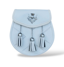 Men's Scottish White Leather Sporran Thistle Badge sporran with Chain Strap
