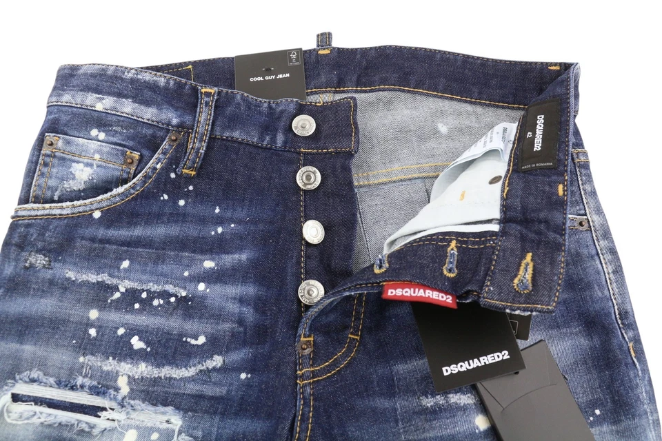 DSQUARED2 Cool Guy Hombre Vaqueros 42 Azul Cónico Fit Socorro Salpicadura Efecto - Imagen 4 de 4