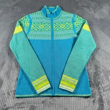 Obermeyer Womens Medium Wool Blend 1/4 Zip Sweater Fair Isle Green Blue Ski