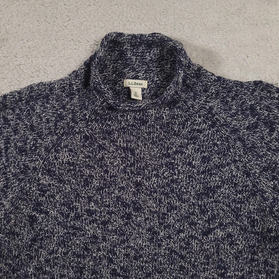 Suéter LL Bean para mujer mediano azul blanco jaspeado cuello falso raglán pulóver tejido Foto 3 de 4