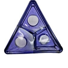 Beautiful Cobalt Blue Art Glass 3Tier Triangle Votive/Tealight Candle SPAIN