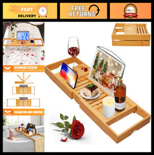 Luxury Bathtub Caddy Tray - Foldable Bamboo Bath Table with Wine Glass  Book Ho