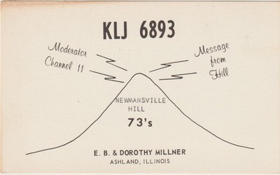 KLJ6893 ASHLAND, ILLINOIS (E. B. & Dorothy Millner) QSO/QSL Radio Postcard