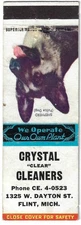 Vintage Matchbook Cover Americana Shepard Dog Crystal Cleaners Flint Mich. FS