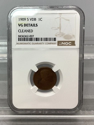 1909 S VDB Lincoln Wheat Cent Penny - NGC - VG Details - Cleaned