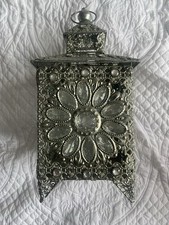 Silver and Gem Square Moroccan Theme Latern Candle Holder