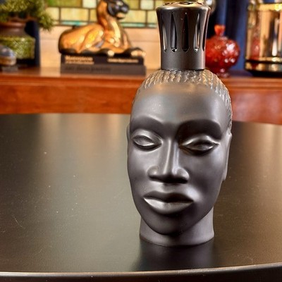 Vtg LAMPE BERGER Jars Tribal African Warrior Head Black Fragrance Oil Lamp RARE