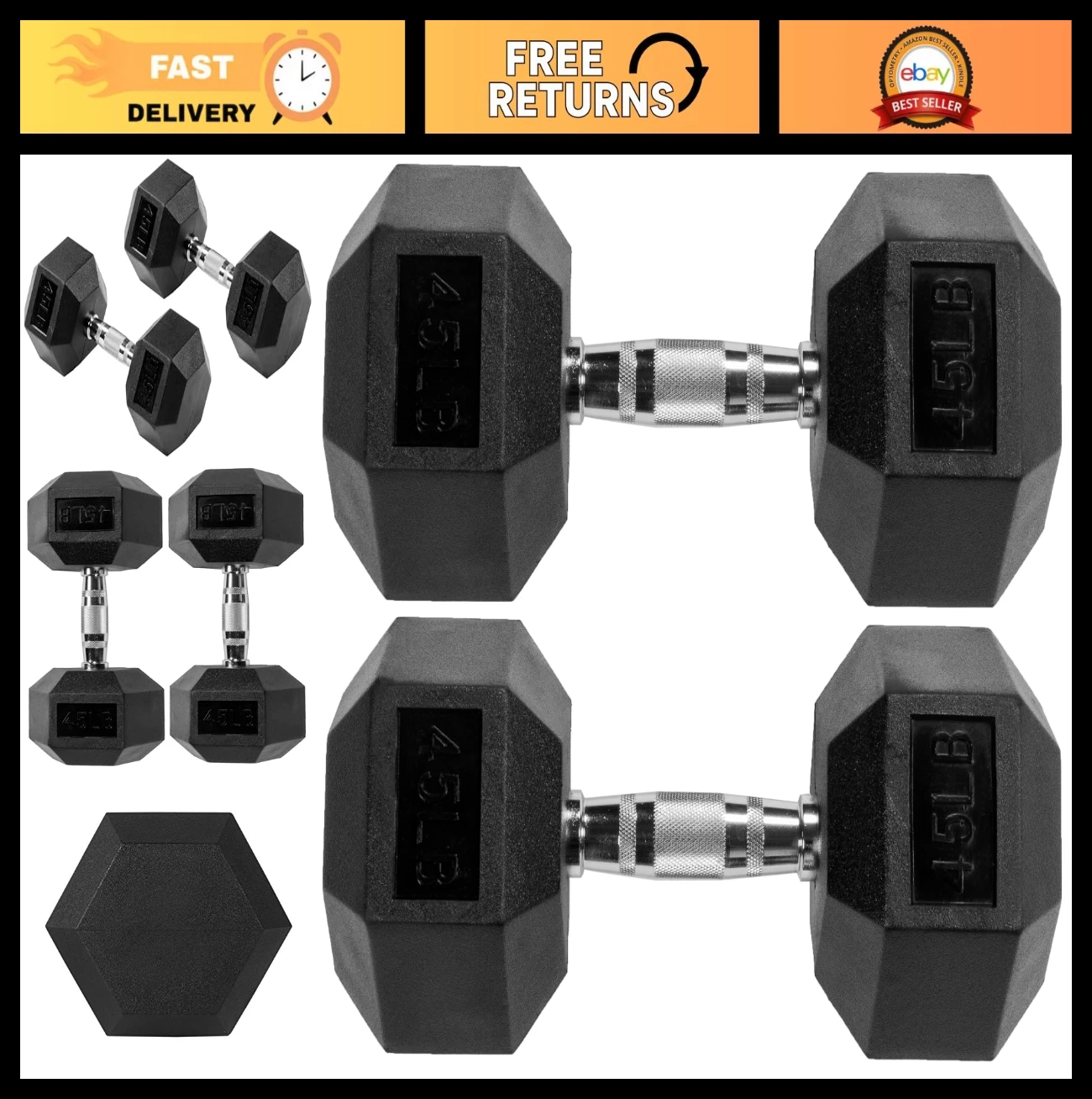 Rubber Encased Hex Dumbbells Pair - Adjustable Weights for Home Gym Fitness Trai