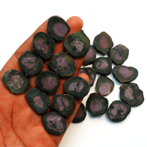 7 Pcs Natural Rare Watermelon Ruby Untreated 19mm-26.5mm Slice Rough Gemstones - Picture 1 of 15